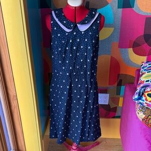 Starry Navy Blue Dress with White Collar